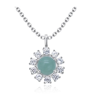 Green Quartz with CZ Crystal Silver Necklace SPE-5148